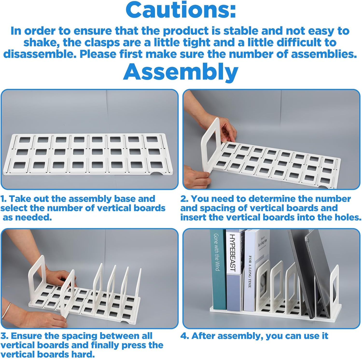 2 pcs Adjustable Vertical File Sorter Sturdy Plastic Expandable Upright File Holder for Notebook Magazine Desktop Organizer Bookshelf Divider Office Home School, Assemble Easily Endlessly, White