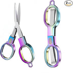 2 PCS Mini Folding Scissors,Pocket Foldable Stainless Steel Retractable Cutters, Mini Craft Scissors for Home, Outdoor and Office Use