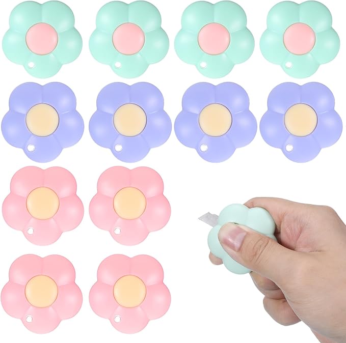 12 Pcs Mini Retractable Box Cutter Small Boxes Cutters Mini Utility Knife Letter Opener Boxes Cutters Retractable Box CutterKeychain Utility Knife Small BoxCutter for Home Office DIY Project