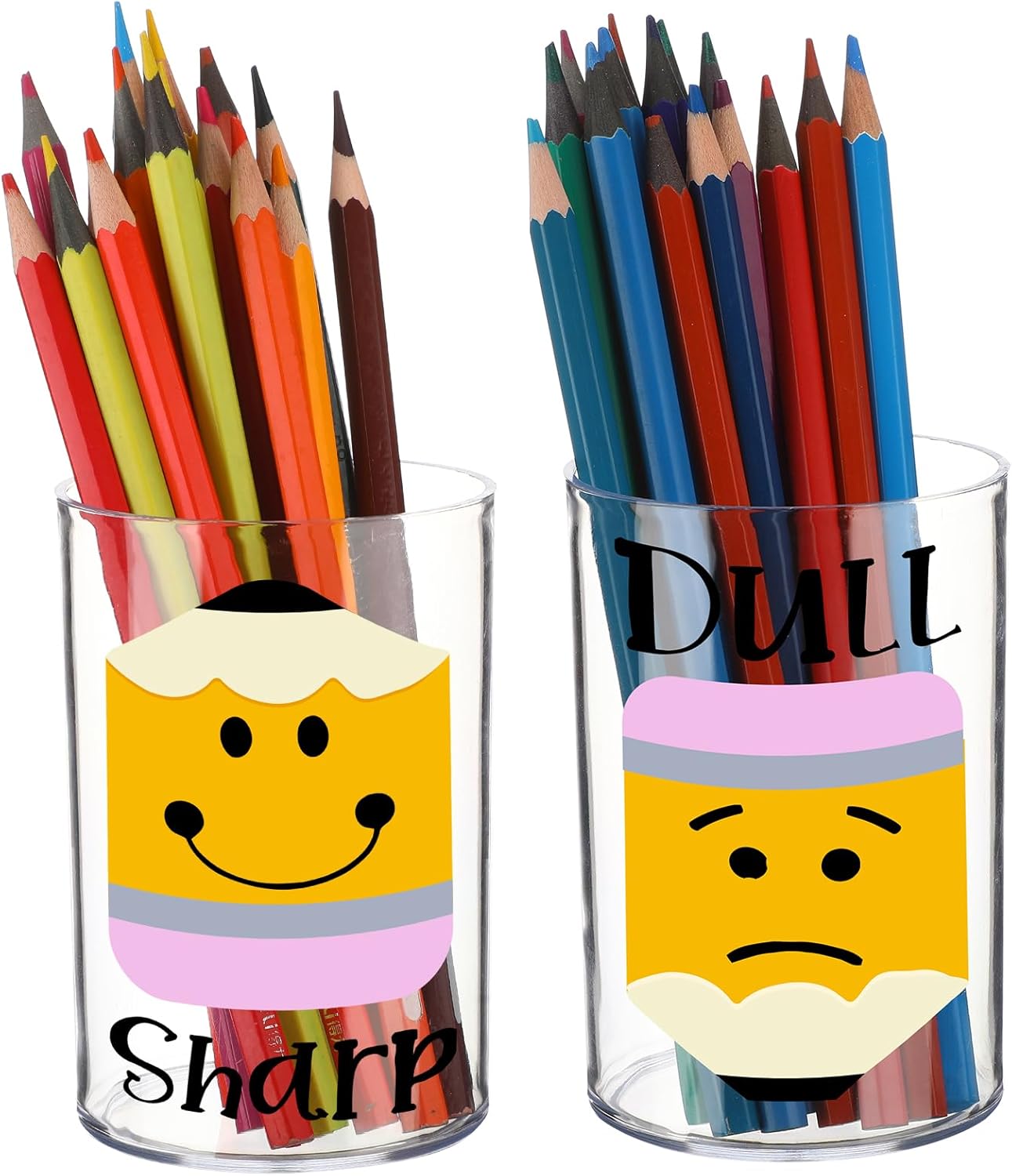 2 Pack Clear Acrylic Pencil Pen Holder Cup Sharp and Dull Pencil Holder with 2 Stickers Acrylic Makeup Brush Organizer Desk Accessories (Round)