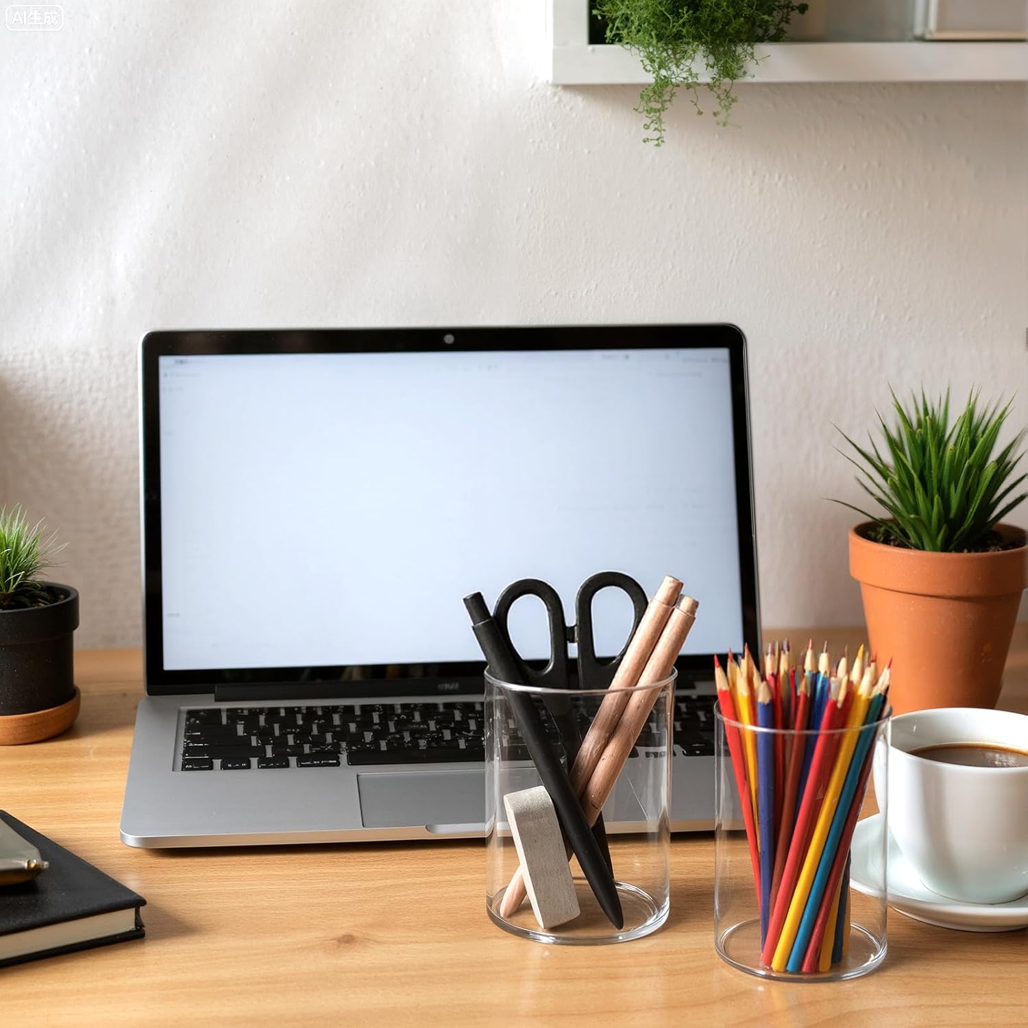 2 Pcs Pen Holder Acrylic Cylinder Container Stylish Clear Acrylic Desk Organizer Round Makeup Brush Storage Desktop Pencil Cup Clear Stationery Organizer for Home School Office Supplies Countertop