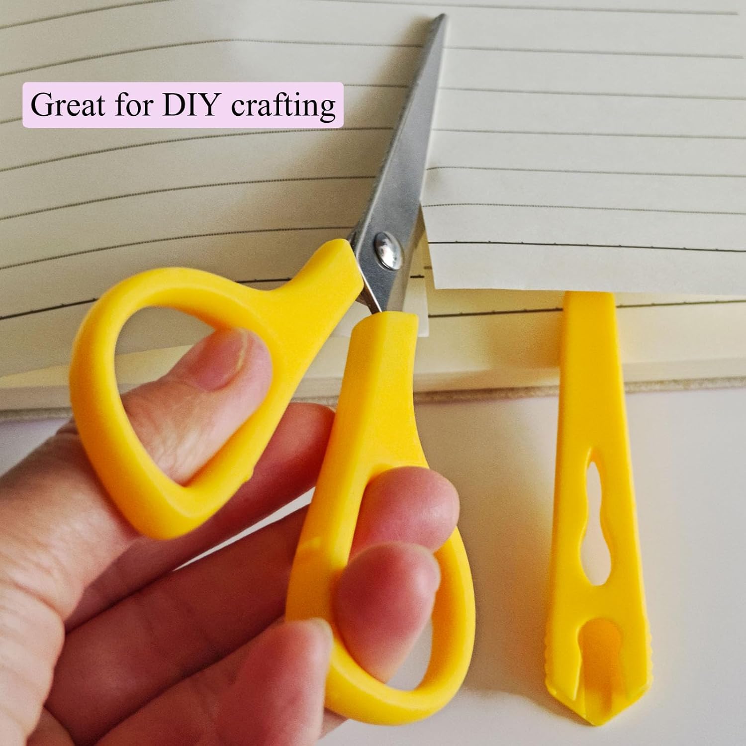2Pcs Medium Scissors, Safety Scissors with Cap, Craft Shears for Classroom Office Home, Yellow and Black (2 Yellow)