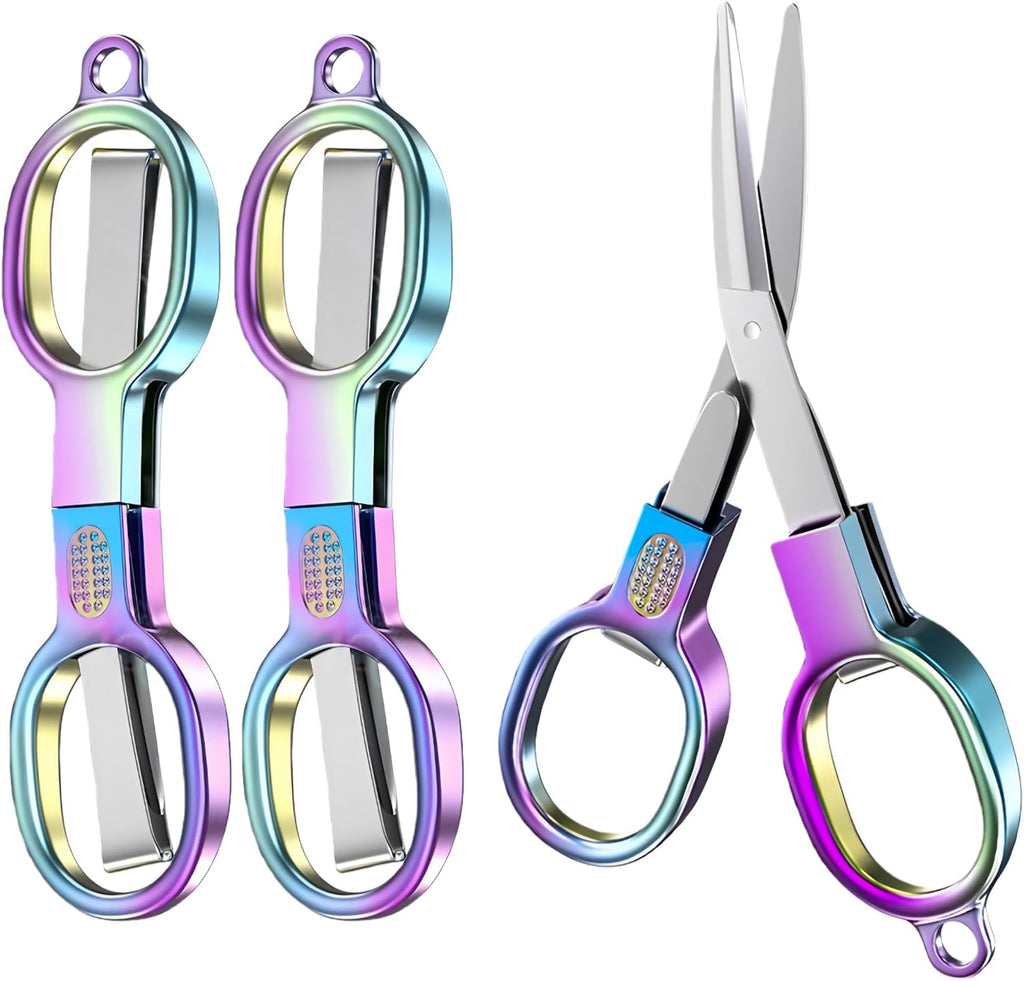 2 PCS Mini Folding Scissors,Pocket Foldable Stainless Steel Retractable Cutters, Mini Craft Scissors for Home, Outdoor and Office Use