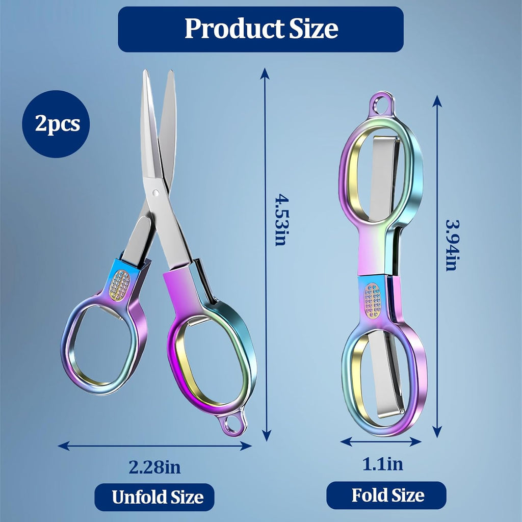 2 PCS Mini Folding Scissors,Pocket Foldable Stainless Steel Retractable Cutters, Mini Craft Scissors for Home, Outdoor and Office Use